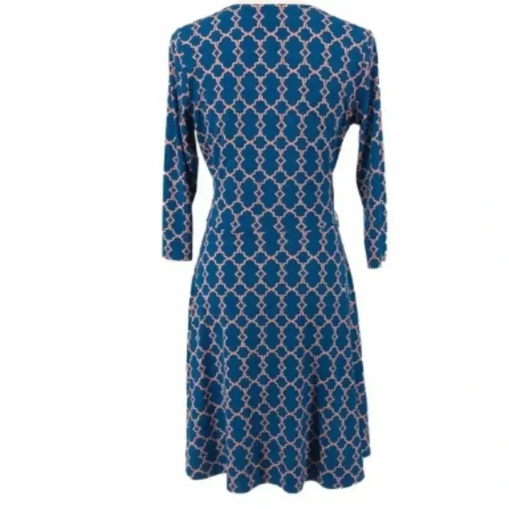 41 Hawthorn Teal Blue Peach Geometric Wrap Dress 3/4 Sleeve Small - Picture 2 of 9